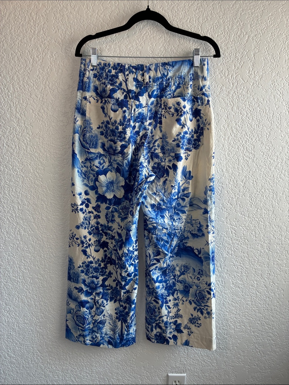 Maeve Colette Linen Wide Leg Cropped Pants Blue Floral Toile Anthropologie 27 - Picture 6 of 10